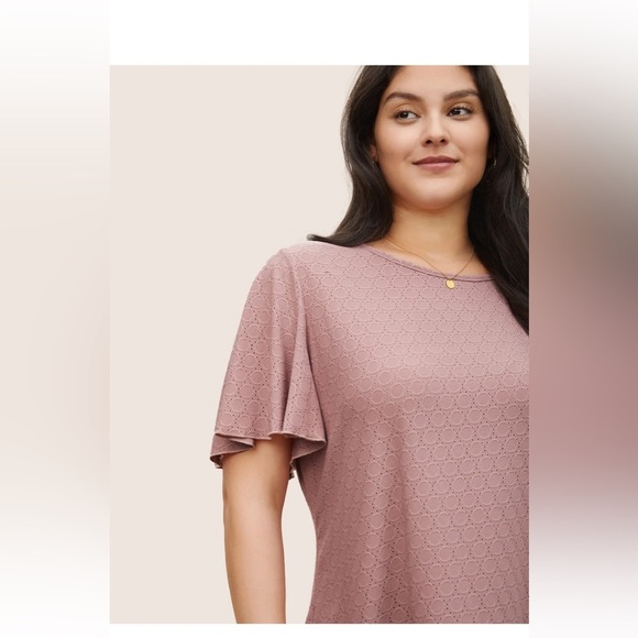 BloomChic Plus Size 2XL Plain Textured Geometric Flutter Sleeve T-shirt us18-20 - Picture 3 of 6